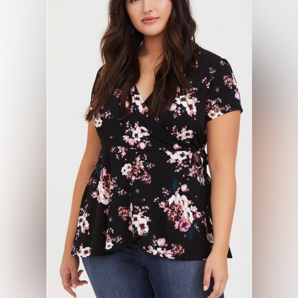 Torrid Studio Knit Surplice Wrap Floral Top
